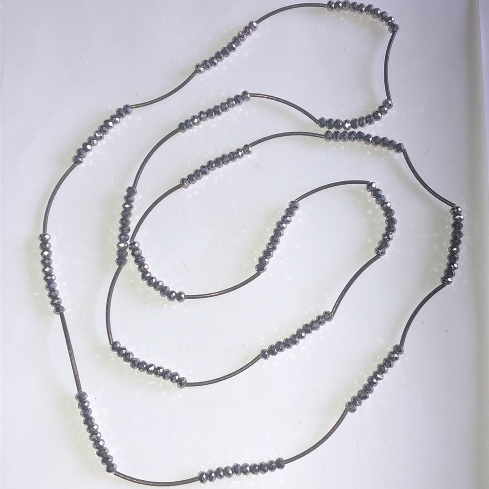 Gunmetal Gray Metallic Glass Beaded Boho Necklace - Picture 6 of 8